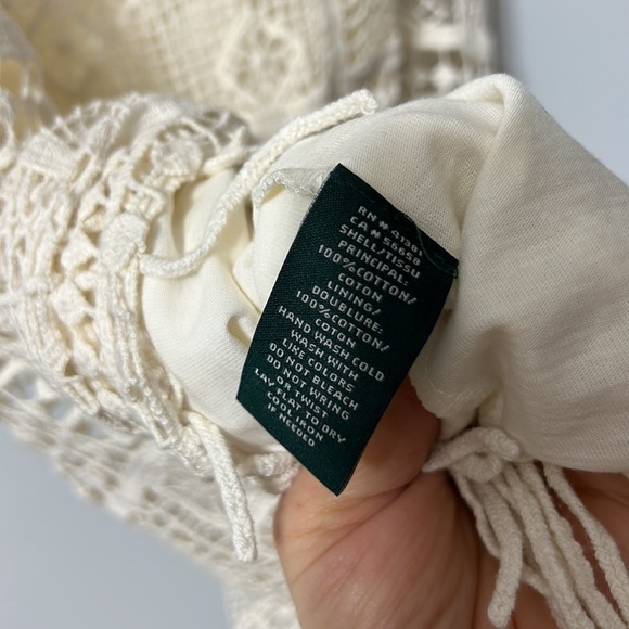 Lauren Ralph Lauren Cream Crochet Fringe Dress PM Boho Beachy - Picture 5 of 6